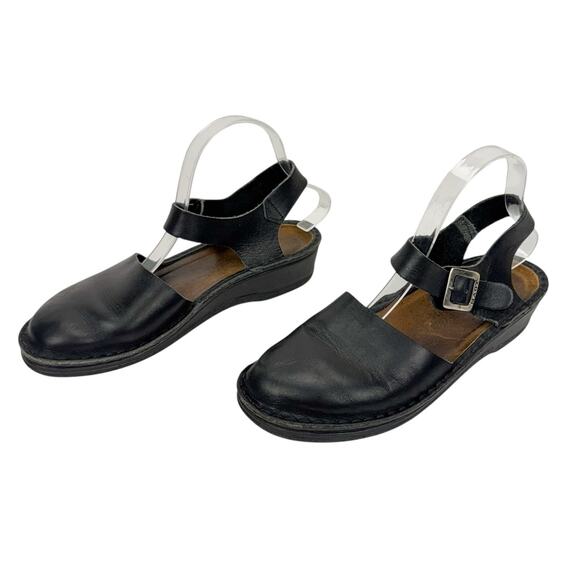 Naot Black Leather Closed Toe Slingback Wedge Sandal Sz 39/ 8-8.5 Comfort Soft - Picture 1 of 13